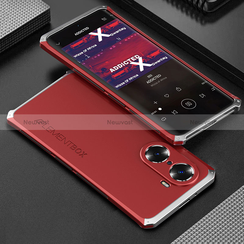 Luxury Aluminum Metal Cover Case 360 Degrees for Huawei Honor 60 5G Silver and Red