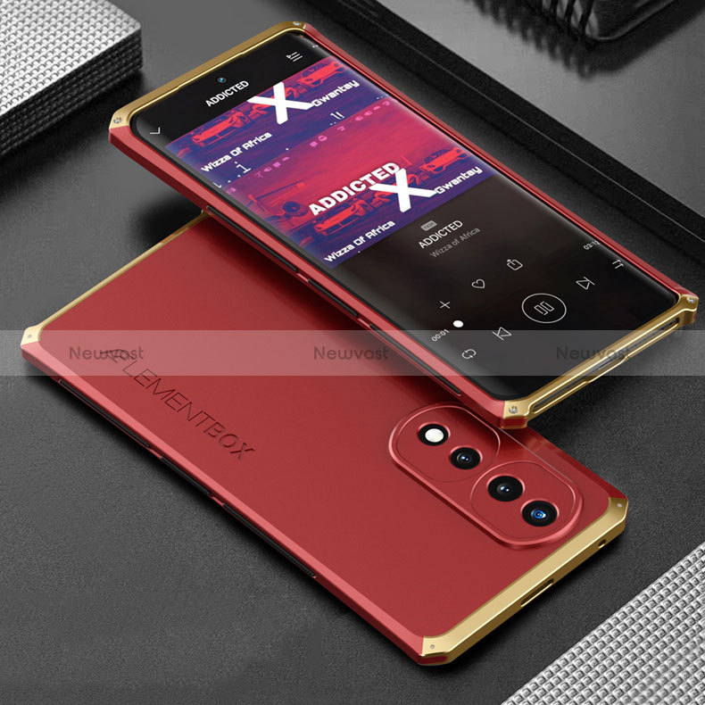 Luxury Aluminum Metal Cover Case 360 Degrees for Huawei Honor 70 5G Gold and Red