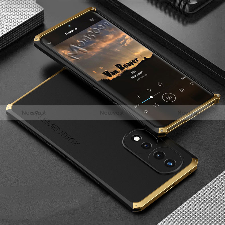 Luxury Aluminum Metal Cover Case 360 Degrees for Huawei Honor 70 Pro 5G Gold and Black