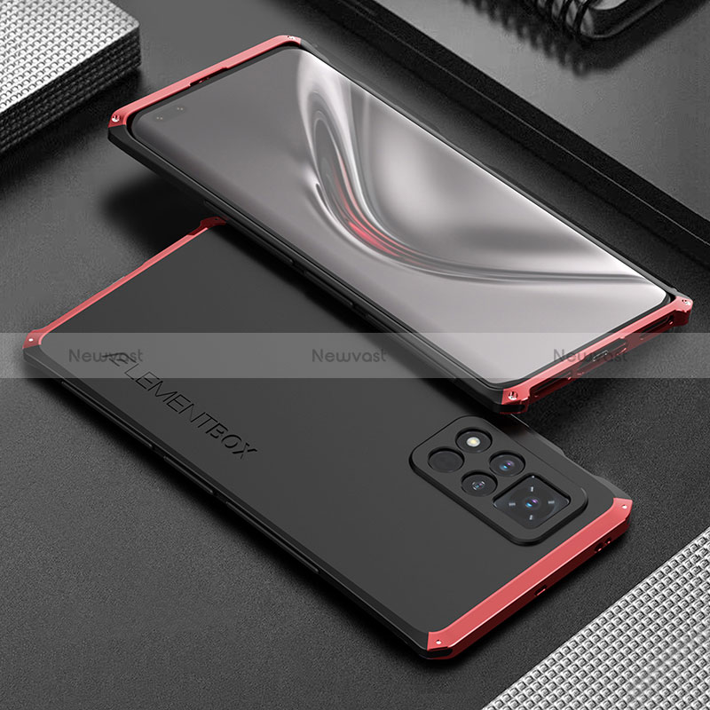 Luxury Aluminum Metal Cover Case 360 Degrees for Huawei Honor V40 5G Red and Black