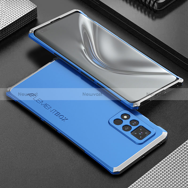 Luxury Aluminum Metal Cover Case 360 Degrees for Huawei Honor V40 5G Silver and Blue