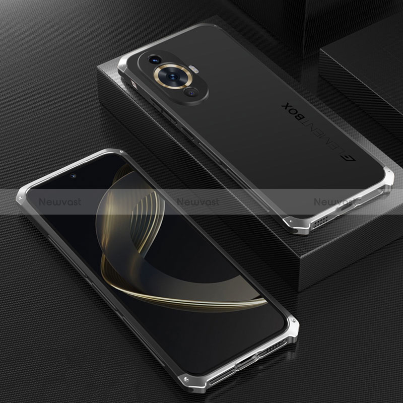 Luxury Aluminum Metal Cover Case 360 Degrees for Huawei Nova 11 Silver and Black