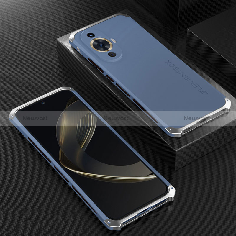 Luxury Aluminum Metal Cover Case 360 Degrees for Huawei Nova 11 Silver and Blue