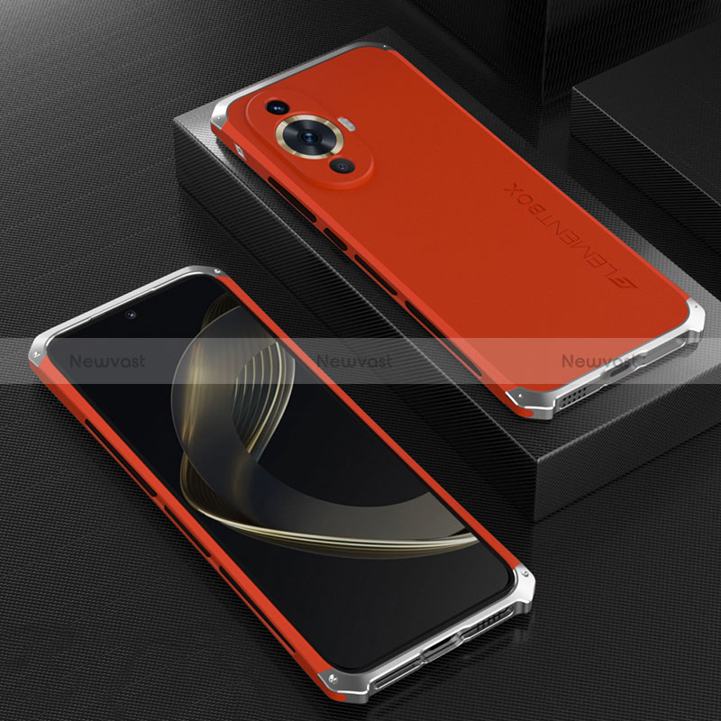 Luxury Aluminum Metal Cover Case 360 Degrees for Huawei Nova 11 Silver and Red