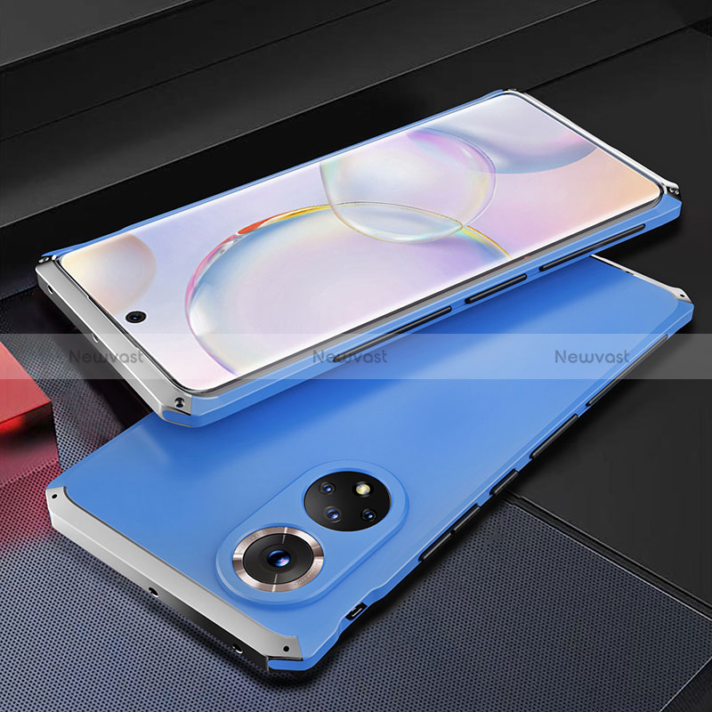 Luxury Aluminum Metal Cover Case 360 Degrees for Huawei Nova 9 Silver and Blue