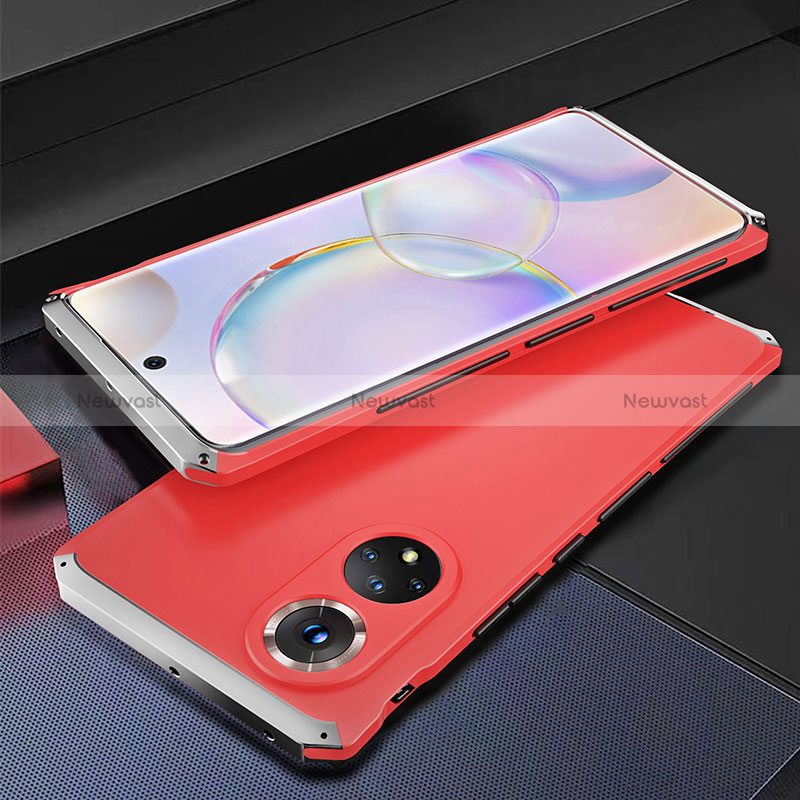 Luxury Aluminum Metal Cover Case 360 Degrees for Huawei Nova 9 Silver and Red