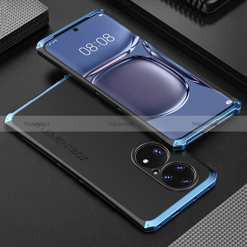 Luxury Aluminum Metal Cover Case 360 Degrees for Huawei P50 Pro Blue and Black