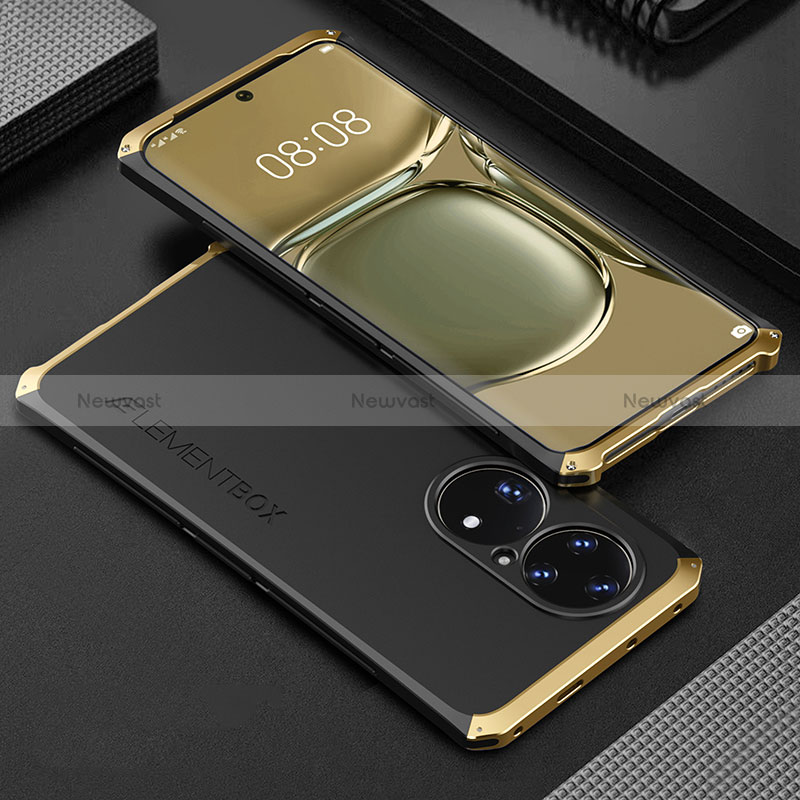 Luxury Aluminum Metal Cover Case 360 Degrees for Huawei P50 Pro Gold and Black