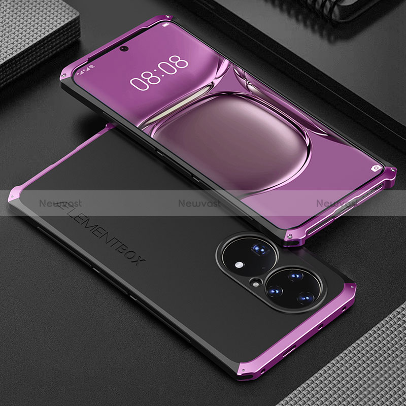 Luxury Aluminum Metal Cover Case 360 Degrees for Huawei P50 Pro Purple