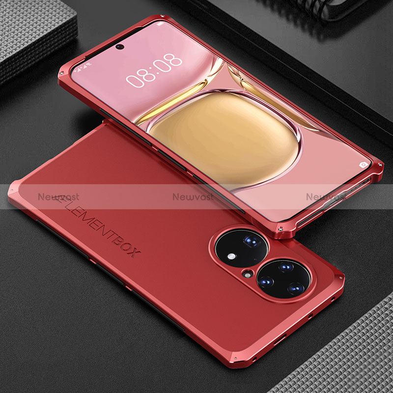 Luxury Aluminum Metal Cover Case 360 Degrees for Huawei P50 Pro Red