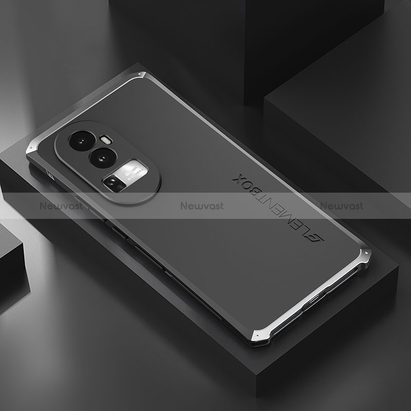 Luxury Aluminum Metal Cover Case 360 Degrees for Oppo Reno10 Pro+ Plus 5G Silver and Black