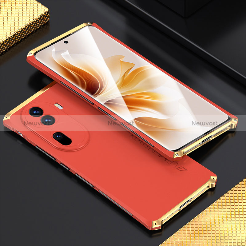 Luxury Aluminum Metal Cover Case 360 Degrees for Oppo Reno11 Pro 5G Gold and Red