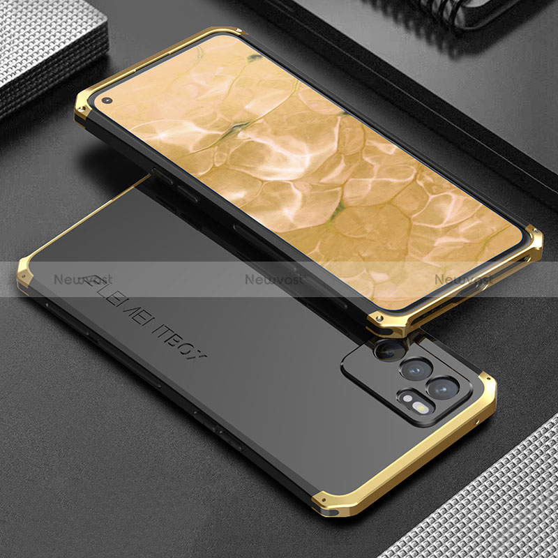 Luxury Aluminum Metal Cover Case 360 Degrees for Oppo Reno6 5G Gold and Black