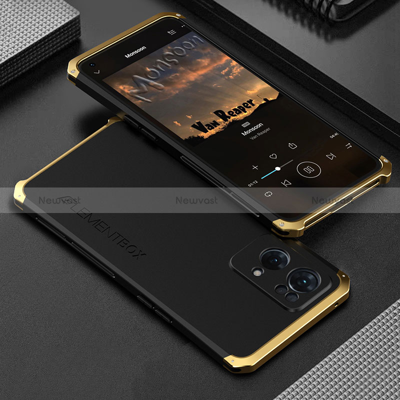 Luxury Aluminum Metal Cover Case 360 Degrees for Oppo Reno7 Pro 5G Gold and Black