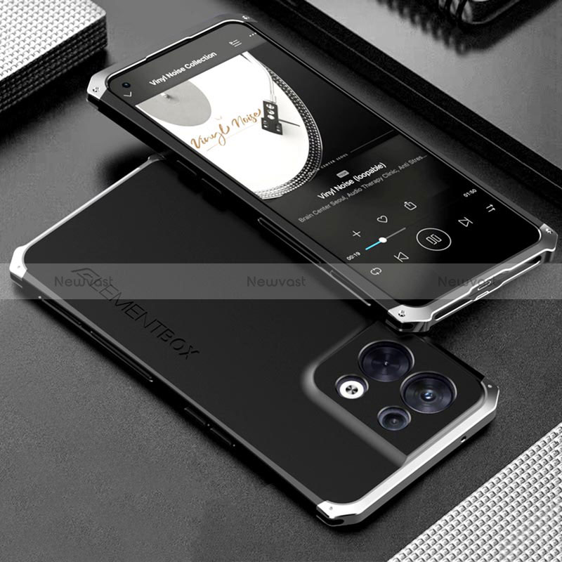 Luxury Aluminum Metal Cover Case 360 Degrees for Oppo Reno9 5G Silver and Black