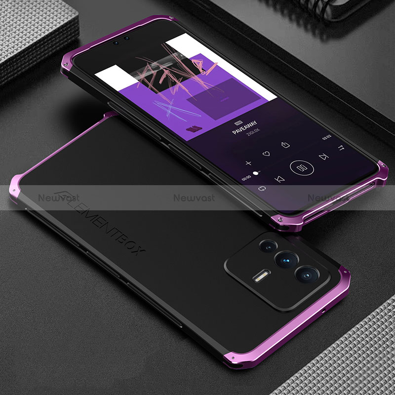 Luxury Aluminum Metal Cover Case 360 Degrees for Vivo V23 5G Purple