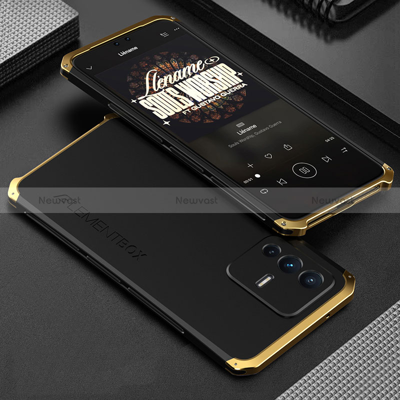 Luxury Aluminum Metal Cover Case 360 Degrees for Vivo V23 Pro 5G Gold and Black