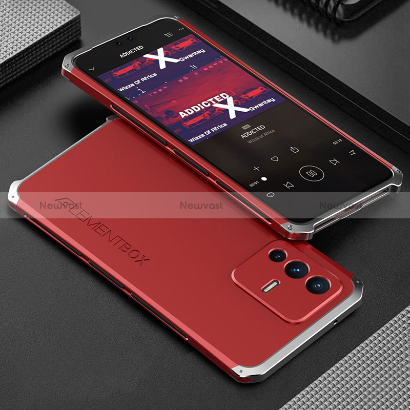 Luxury Aluminum Metal Cover Case 360 Degrees for Vivo V23 Pro 5G Silver and Red