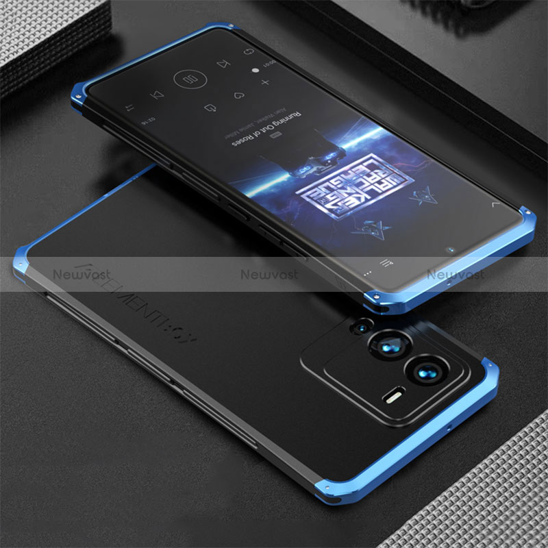 Luxury Aluminum Metal Cover Case 360 Degrees for Vivo V25 Pro 5G Blue and Black