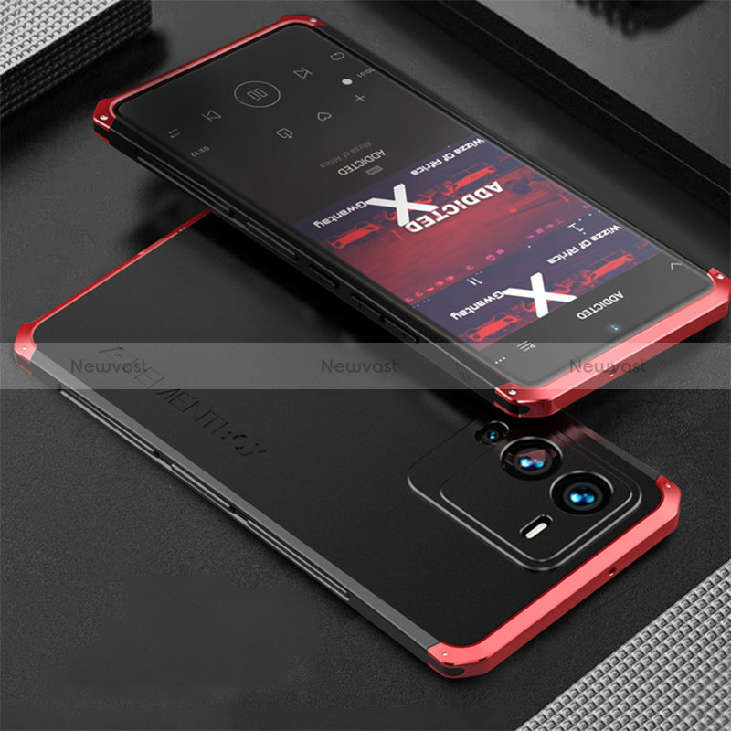 Luxury Aluminum Metal Cover Case 360 Degrees for Vivo V25 Pro 5G Red and Black