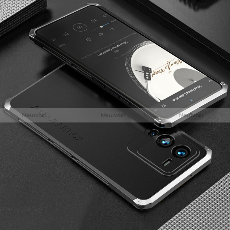 Luxury Aluminum Metal Cover Case 360 Degrees for Vivo V25 Pro 5G Silver and Black