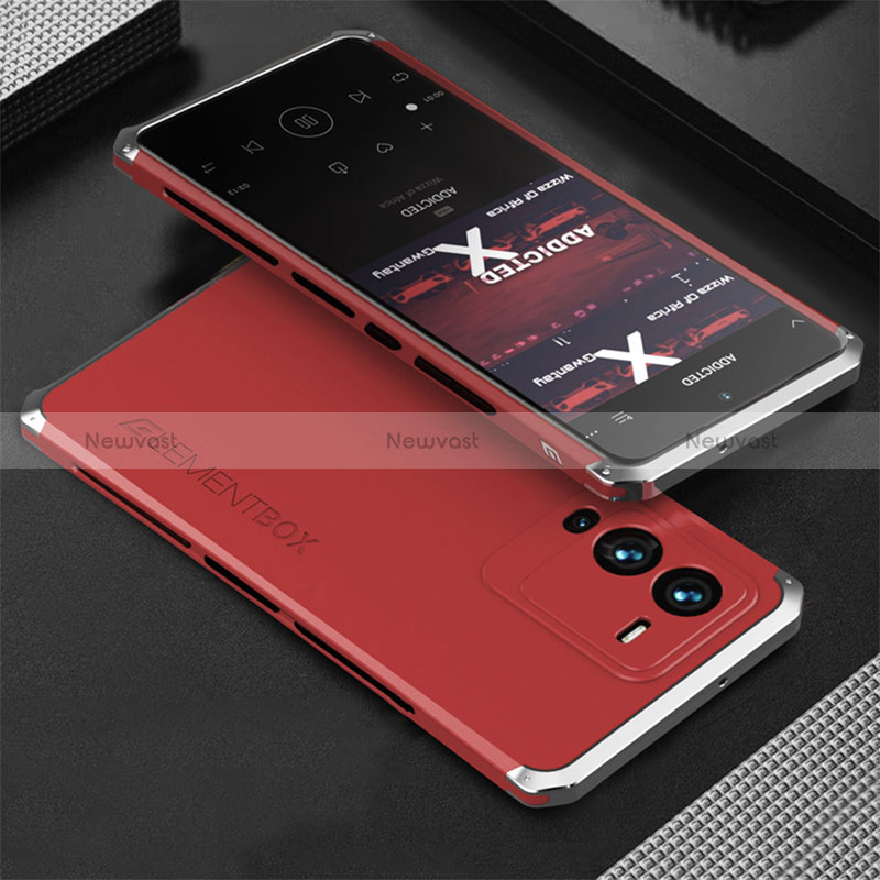 Luxury Aluminum Metal Cover Case 360 Degrees for Vivo V25 Pro 5G Silver and Red