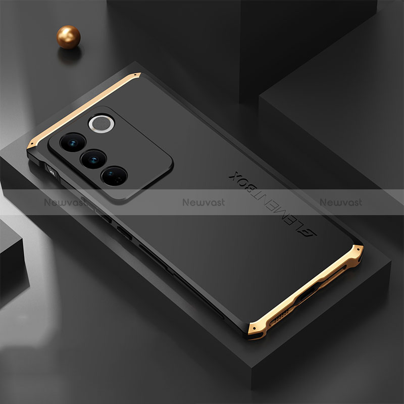 Luxury Aluminum Metal Cover Case 360 Degrees for Vivo V27 5G Gold and Black