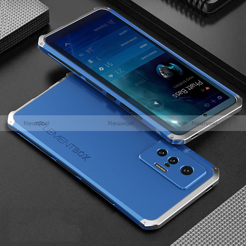 Luxury Aluminum Metal Cover Case 360 Degrees for Vivo X70 5G Silver and Blue