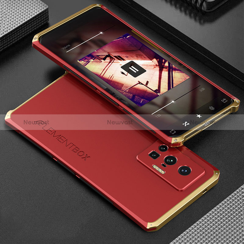 Luxury Aluminum Metal Cover Case 360 Degrees for Vivo X70 Pro 5G Gold and Red