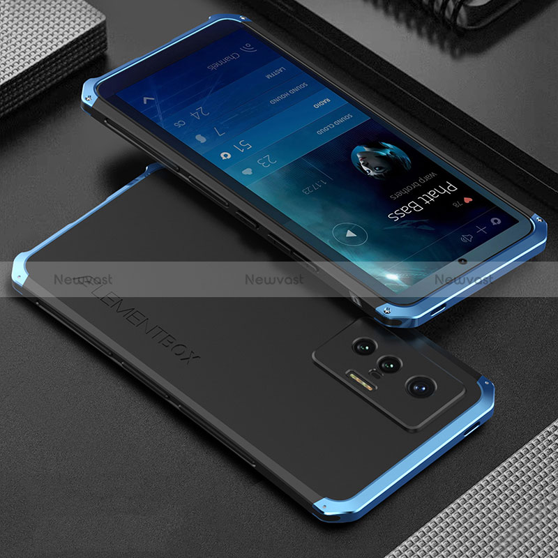 Luxury Aluminum Metal Cover Case 360 Degrees for Vivo X70t Blue and Black