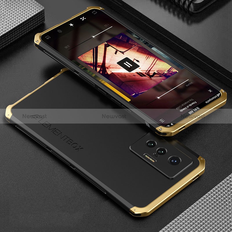 Luxury Aluminum Metal Cover Case 360 Degrees for Vivo X70t Gold and Black