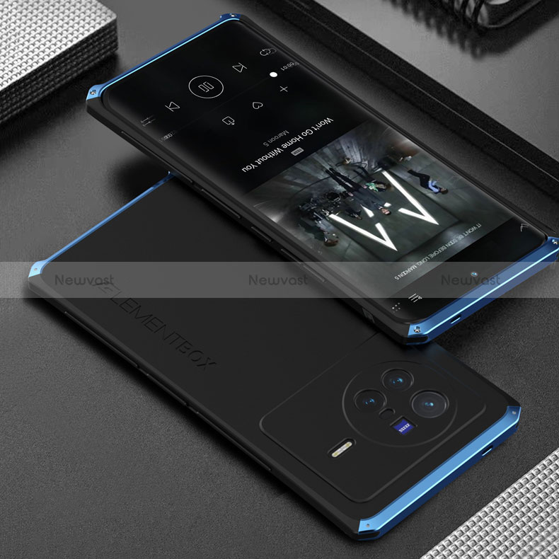 Luxury Aluminum Metal Cover Case 360 Degrees for Vivo X80 5G Blue and Black