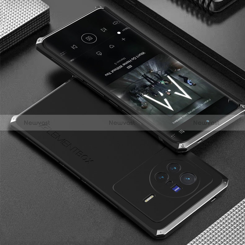 Luxury Aluminum Metal Cover Case 360 Degrees for Vivo X80 5G Silver and Black