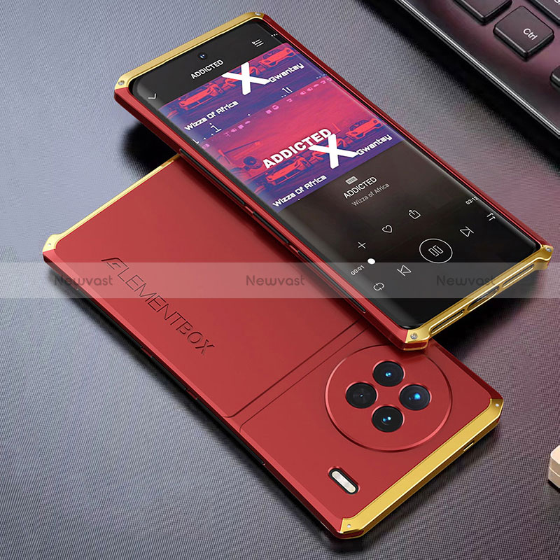 Luxury Aluminum Metal Cover Case 360 Degrees for Vivo X90 5G Gold and Red