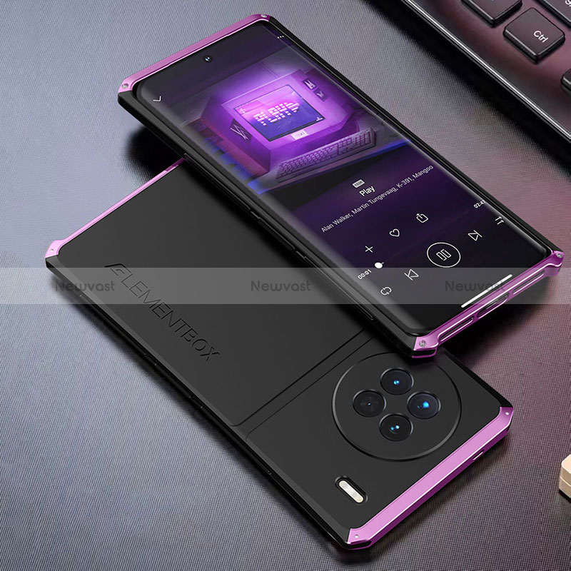 Luxury Aluminum Metal Cover Case 360 Degrees for Vivo X90 5G Purple