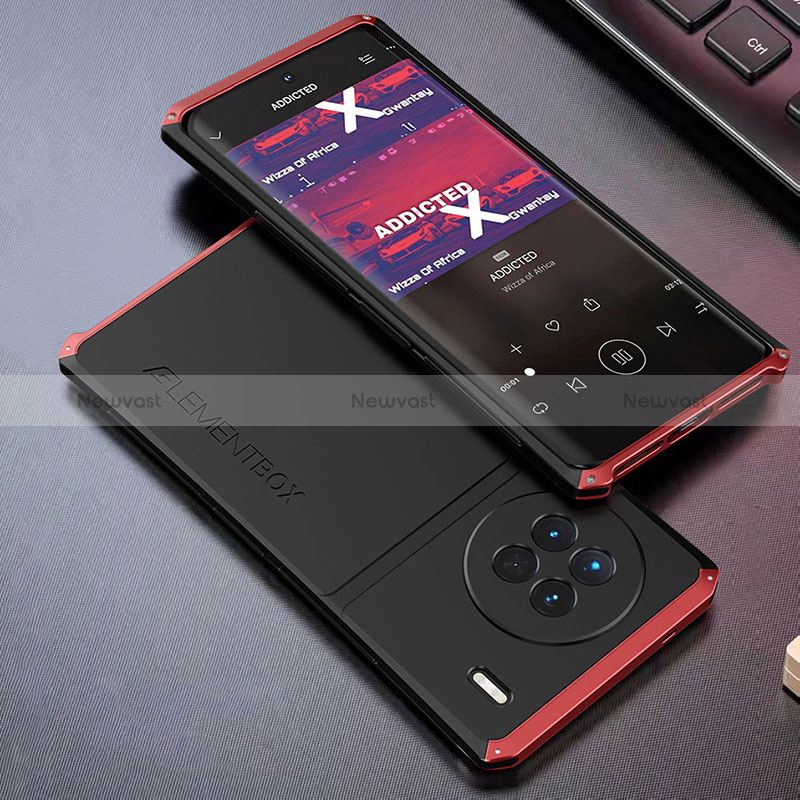 Luxury Aluminum Metal Cover Case 360 Degrees for Vivo X90 5G Red and Black