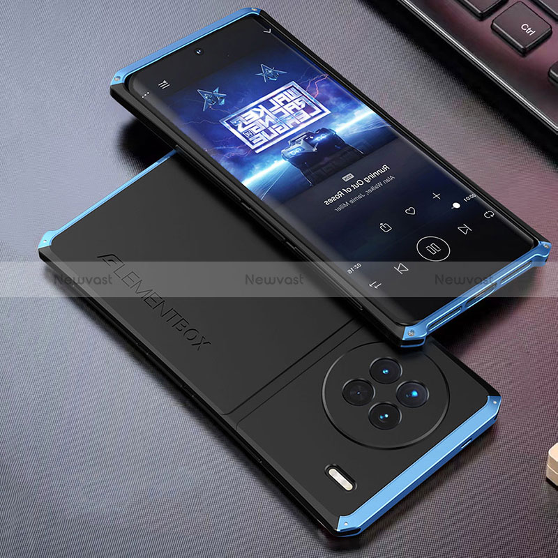 Luxury Aluminum Metal Cover Case 360 Degrees for Vivo X90 Pro 5G Blue and Black