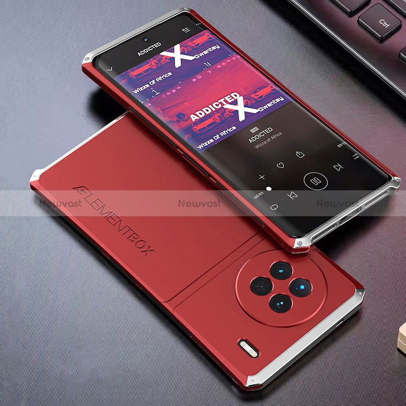 Luxury Aluminum Metal Cover Case 360 Degrees for Vivo X90 Pro 5G Silver and Red