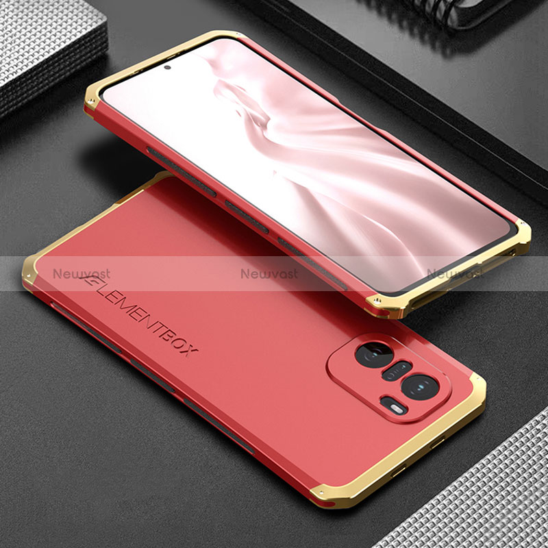 Luxury Aluminum Metal Cover Case 360 Degrees for Xiaomi Mi 11i 5G Gold and Red