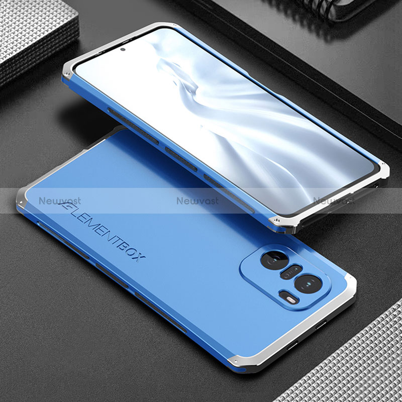 Luxury Aluminum Metal Cover Case 360 Degrees for Xiaomi Mi 11i 5G Silver and Blue