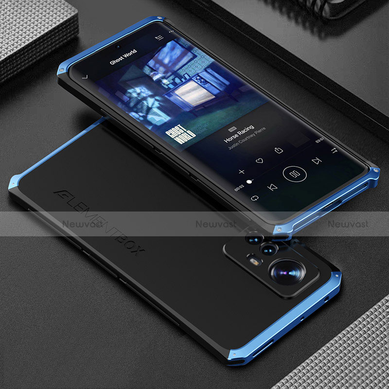 Luxury Aluminum Metal Cover Case 360 Degrees for Xiaomi Mi 12 5G Blue and Black