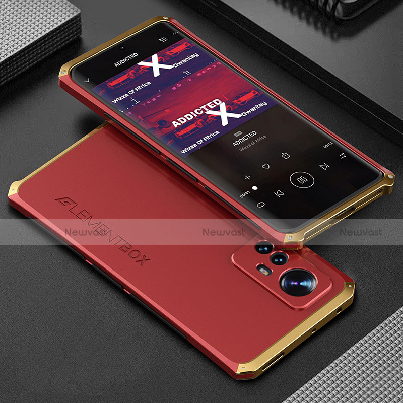 Luxury Aluminum Metal Cover Case 360 Degrees for Xiaomi Mi 12 5G Gold and Red