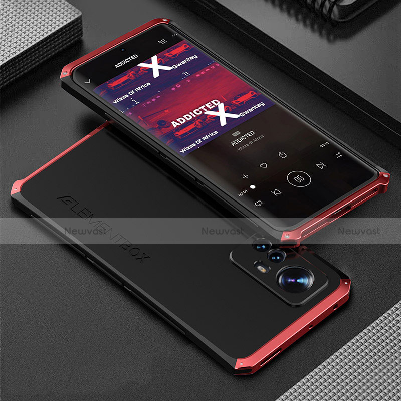 Luxury Aluminum Metal Cover Case 360 Degrees for Xiaomi Mi 12 5G Red and Black