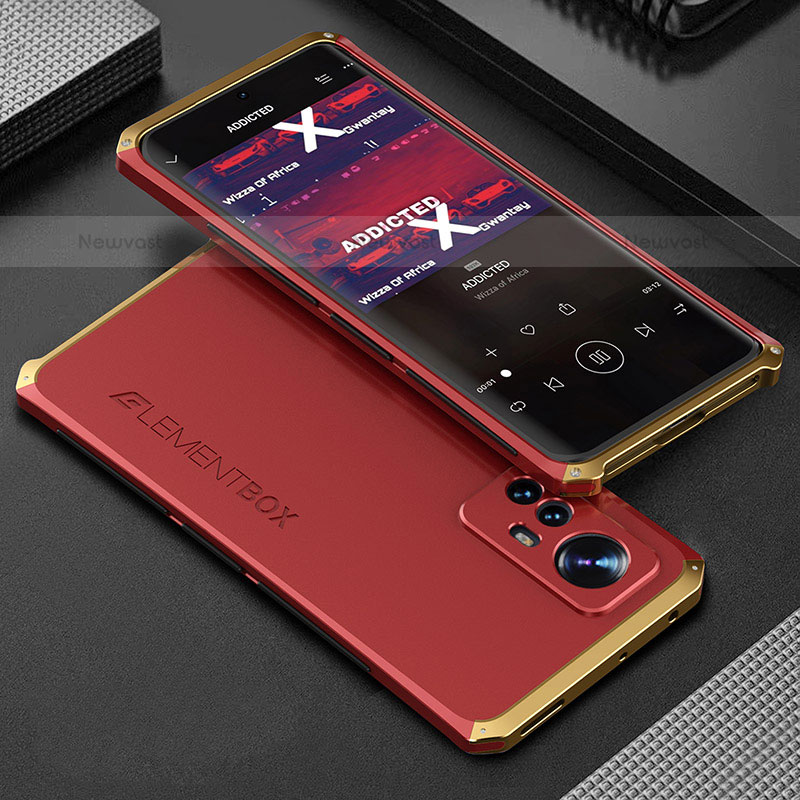 Luxury Aluminum Metal Cover Case 360 Degrees for Xiaomi Mi 12S 5G Gold and Red