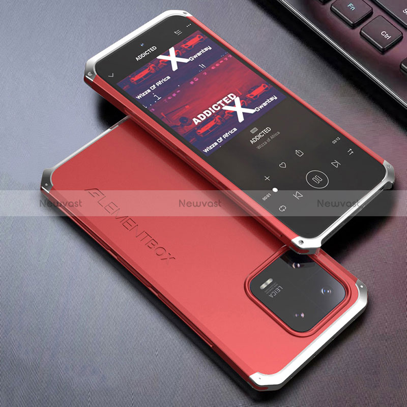 Luxury Aluminum Metal Cover Case 360 Degrees for Xiaomi Mi 13 Pro 5G Silver and Red