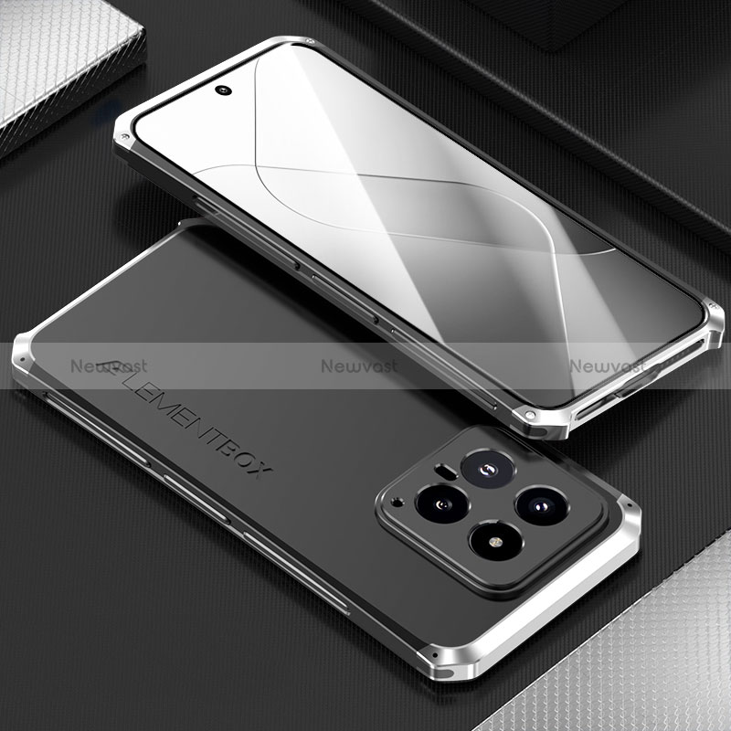 Luxury Aluminum Metal Cover Case 360 Degrees for Xiaomi Mi 14 Pro 5G Silver and Black