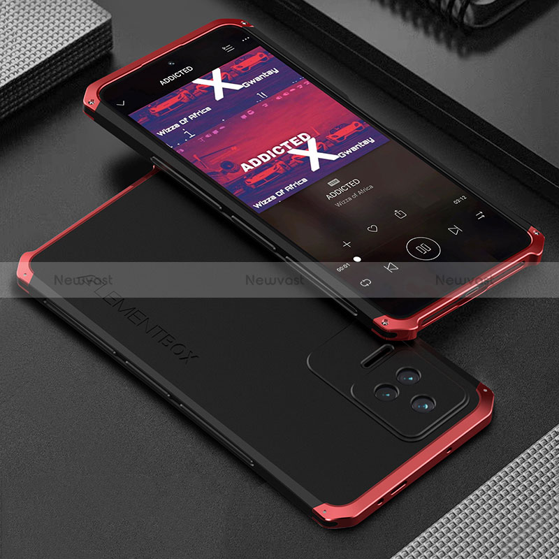 Luxury Aluminum Metal Cover Case 360 Degrees for Xiaomi Poco F4 5G Red and Black