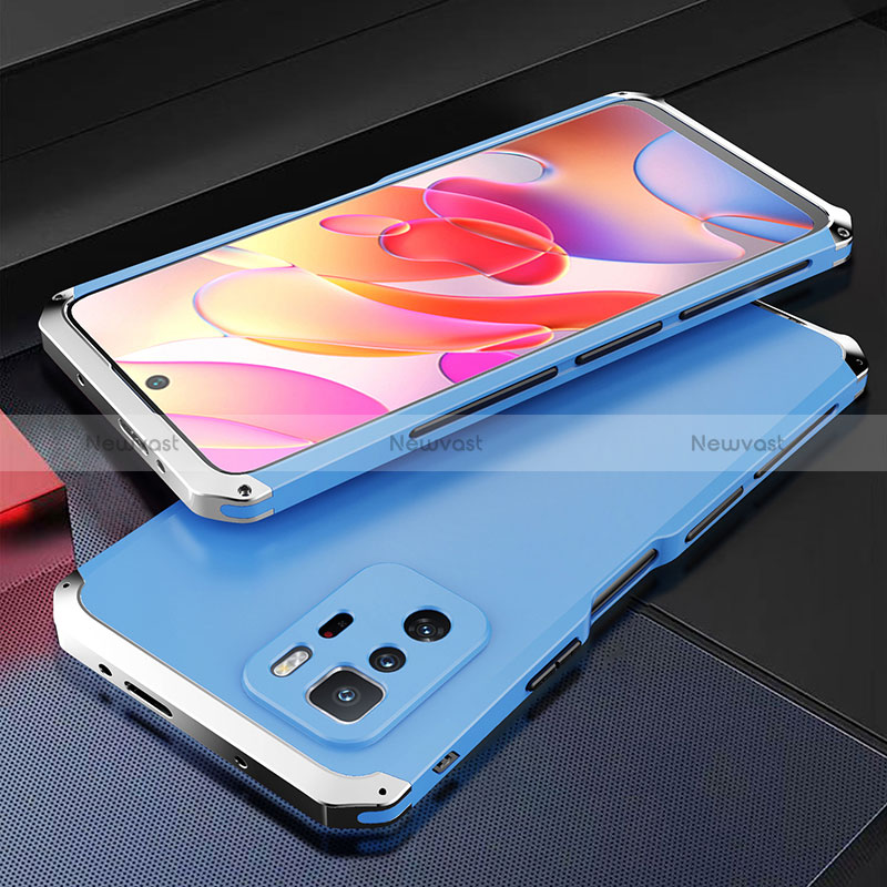 Luxury Aluminum Metal Cover Case 360 Degrees for Xiaomi Poco X3 GT 5G Silver and Blue