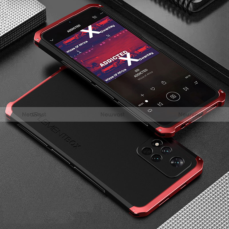 Luxury Aluminum Metal Cover Case 360 Degrees for Xiaomi Poco X4 NFC Red and Black