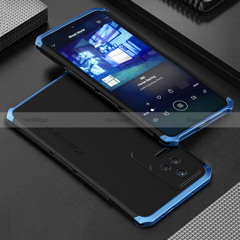 Luxury Aluminum Metal Cover Case 360 Degrees for Xiaomi Redmi K40S 5G Blue and Black